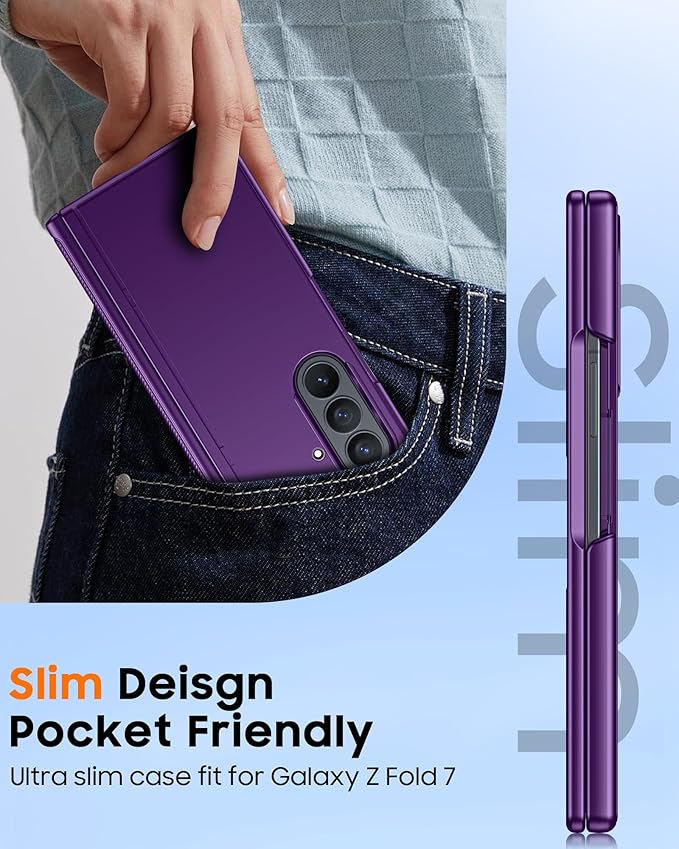 CENMASO Magnetic for Samsung Galaxy Z Fold 7 Case with Stand, Fit for Magsafe, Hinge Protection, Screen Protector, Built-in Hidden Kickstand, Slim Shockproof Phone Case for Galaxy Z Fold 7-Purple