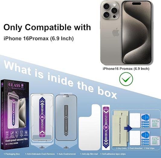 2 Pack Matte Screen Protector for iPhone 16 Pro Max 6.9-Inch Auto Dust Removal, No Bubbles, Tempered Glass Film, Easy Installation