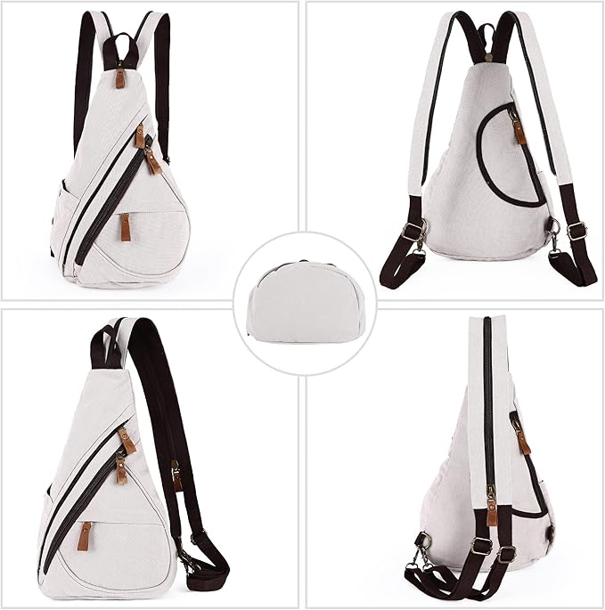 HuxFam Canvas Sling Bag for Women Sling Backpack Crossbody Shoulder Bags Convertible Purse Casual Daypack Travel Hiking Cycling