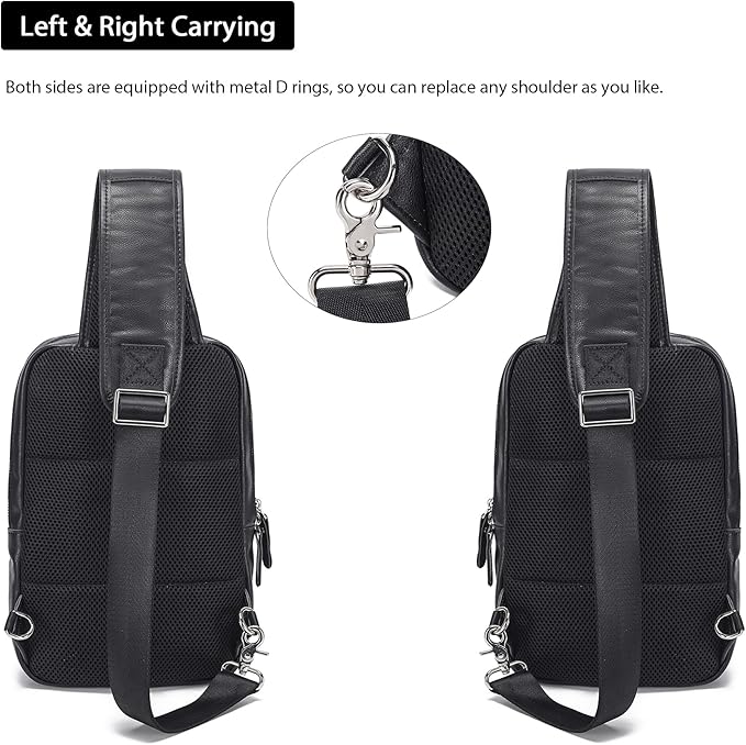 LANNSYNE Full Grain Leather Sling Bag For Men, Crossbody Chest Daypack Fits 10.5" iPad, Men’s Crossbody Bag