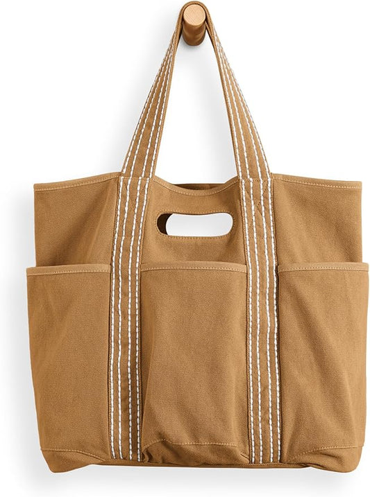 ODODOS 29L Oversized Canvas Tote Bag Large Capacity Open Top Shoulder Bags for Gym Workout Shopping Beach Travel