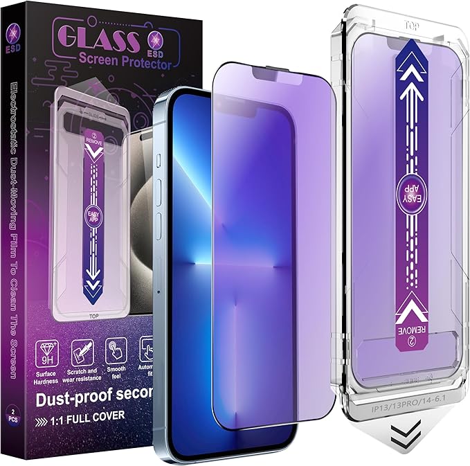 CHISHA 2-Pack Anti Blue Light Matte Screen Protector for iPhone 14 and iPhone 13 and iPhone 13 Pro 6.1-Inch, Auto Dust Removal, No Bubbles, High Definition Clear, Easy Installation