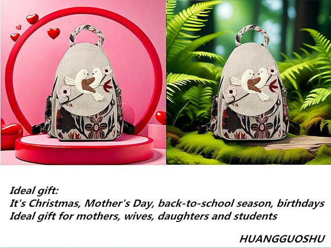 HUANGGUOSHU Boho Chic Knit Backpack - Handcrafted, Soft Fabric, Multi-pocket, Secure Zipper Pockets, Ideal Gift for Girls, Moms, and Students - Perfect Travel and School Bag-Bird Backpack