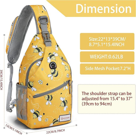 ZOMAKE Sling Bag,Small Crossbody Sling Backpack,Water Resistant Shoulder Daypack for Travel,Anti Thief Chest Bag for Hiking(Bee Yellow)