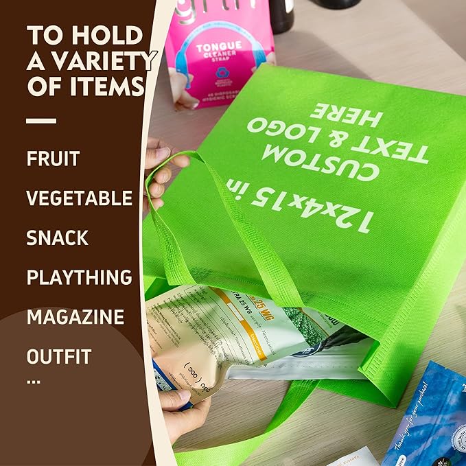 YEEHAW Custom Tote Bags 100pcs,Non-woven Bag with Logo, Custom Reusable Bags with Durable Handle, Ideal for Grocery Shopping, Gifts Wrapping & Travel