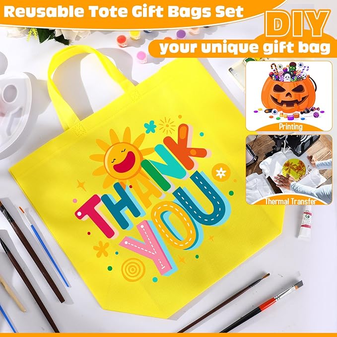 Windyun Reusable Grocery Bags Large Non Woven Shopping Bags with Handles Foldable Portable Tote Bulk, 16x6x12 Inch