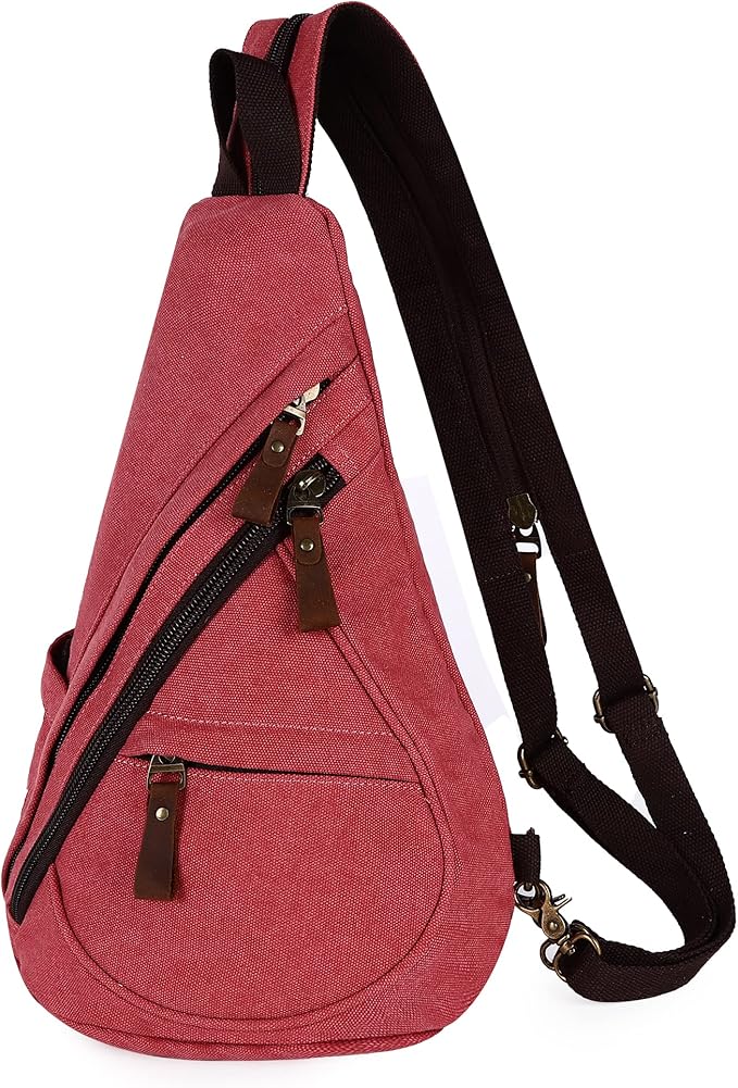 HuxFam Sling Bag for Women Men Crossbody Backpack Canvas Convertible Chest Bags Outdoor Travel Hiking Cycling Shoulder Daypack,Red