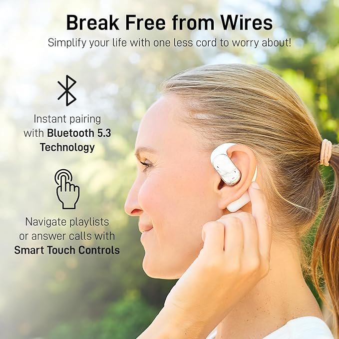 Groovz Open-Ear True Wireless Headphones with Smart Battery Display - Designed and Engineered in The USA - IPX5-Rated Bluetooth Open Ear Earbuds Compatible with Apple & Android - Floral