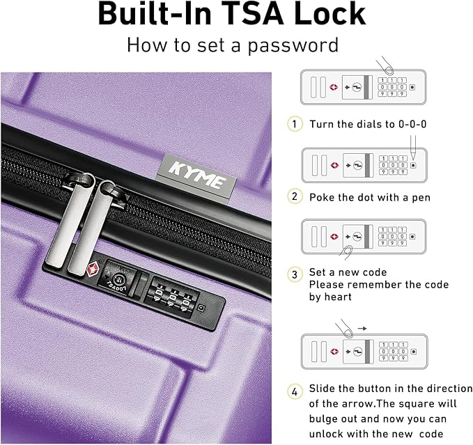 KYME Hardside Expandable Carry On Luggage 22x14x9 Airline Approved with TSA Lock Hardshell Carry On Suitcase with Wheels Small Travel Rolling 20 Inch Luggage with Cup Holder for Women Lt Purple