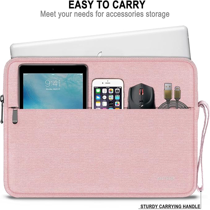 Laptop Sleeve 14 Inch, Water Resistant Traveling Computer Cover with Handle, Shockproof Protective Carrying Laptop Bag Compatible for 14 Inch MacBook Air/Pro, HP, Dell, Lenovo, Pink