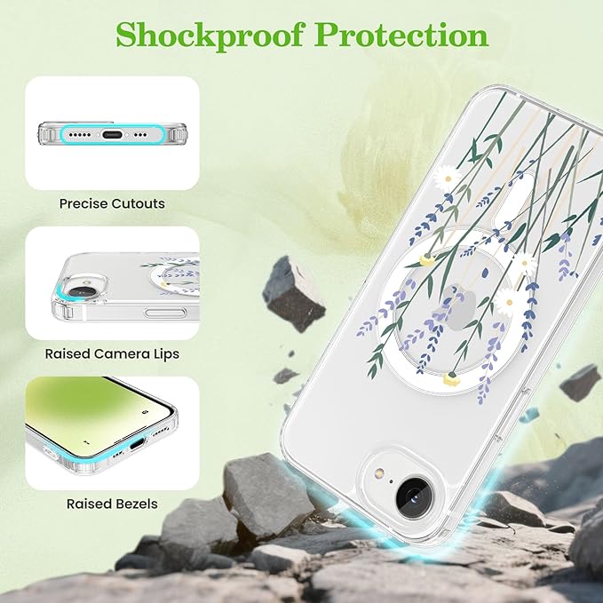 ZTOFERA for iPhone 16e Magnetic Case Compatible with Magsafe, Aesthetic Floral Pattern Design Cute for Girl Women,Anti-Drop Protective Hard Phone Cover for iPhone 16e-Lavender