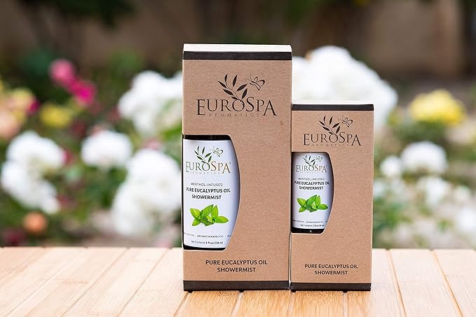 EuroSpa Aromatics Pure Eucalyptus Oil ShowerMist and Steam Room Spray, All-Natural Premium Aromatherapy Essential Oils - Menthol Infused, 8oz, 2 Pack