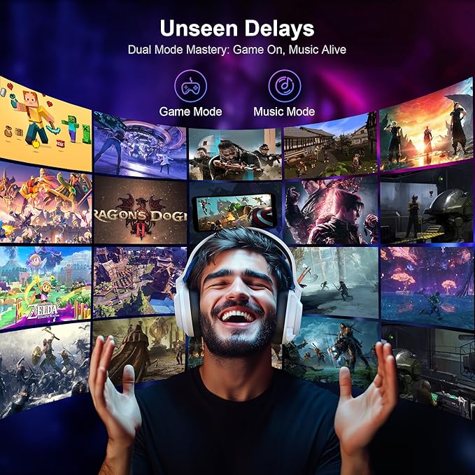 HW10 Wireless Gaming Headset for PS5, PC, PS4, Switch, Noise Cancelling Over Ear Headphones with Mic, 2.4GHz Low Latency & Bluetooth, 50Hr Battery, RGB Light(White/Blue)