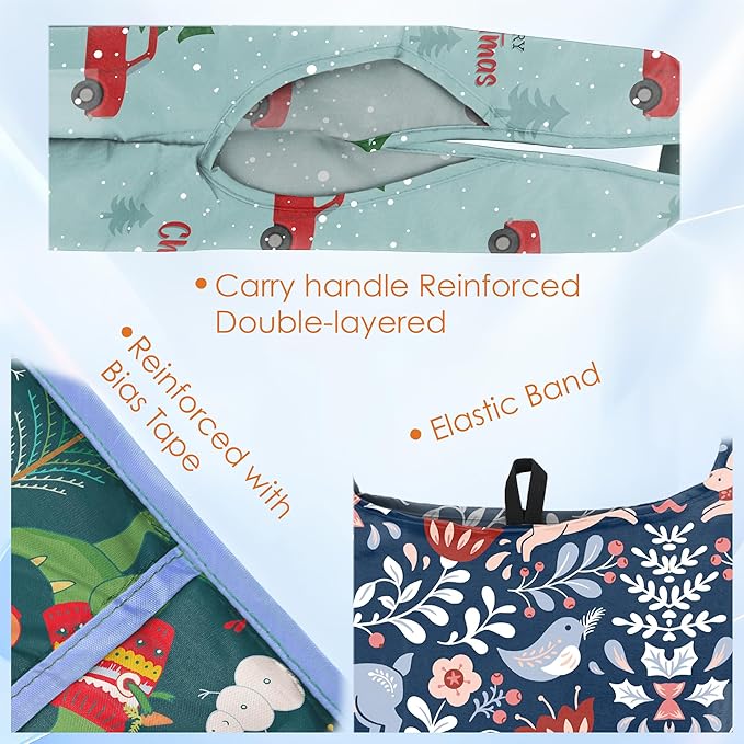 BeeGreen 12 Pack Christmas Reusable Grocery Bags Christmas Gift- 50 Lbs Foldable Polyester Totes With Elastic Band And Storage Pouch For Shopping, Kitchen, Parties Shopping Bag Tote Bags Bulk