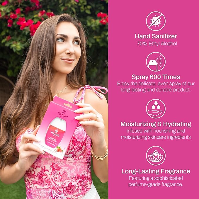 PAMMI Hand Sanitizer Spray Travel Size - Mini Scented Hand Sanitizer Spray Quicky Dry, Pocket Scented Hand Saniztier - 600-Sprays (2 Packs (Raspberry Lychee))