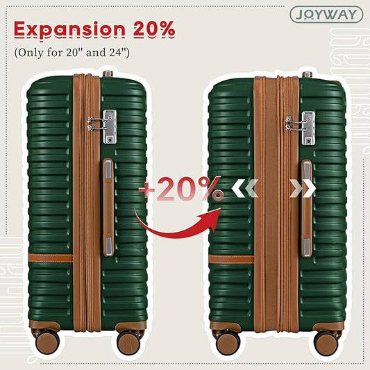 Joyway Expandable 24 Inch Luggage with Spinner Wheels, Lightweight Hard Shell Medium Checked Suitcase, 3 Piece Luggage Sets with TSA Lock, Green
