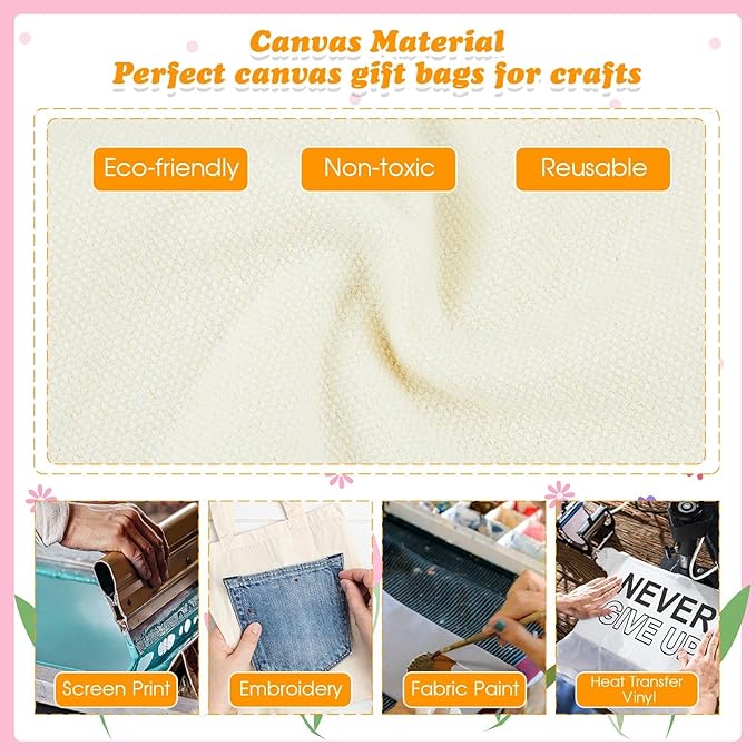 Amylove 72 Pcs Mini Tote Bag Sublimation Blank Canvas Tote Bags Reusable Grocery Luggage DIY Sack Goody for Party Even (8.5 x 8 Inch,Natural Color)