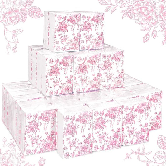 50 Bulk Pink Floral Tissue Packs Vintage Flower Mini Travel Size Facial Tissues Chinoiserie Flower Portable Pocket Tissue for Wedding Party Supplies