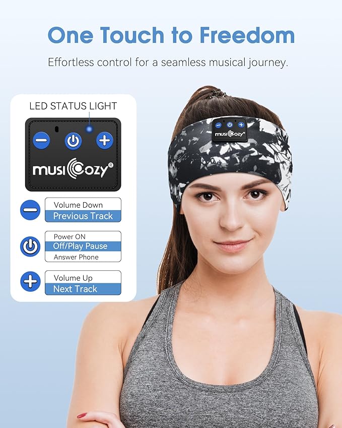 MUSICOZY Sleep Headphones Bluetooth Headband 5.4 Wireless Headband Headphones for Sleeping for Side Sleeper with Ultra-Thin HD Stero Speaker for Workout (Ink Black)