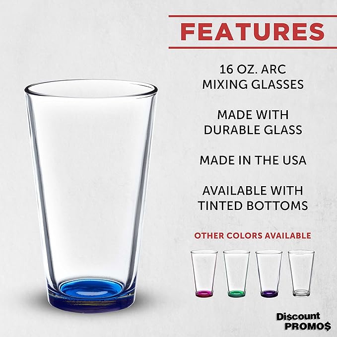 DISCOUNT PROMOS Arc Pint Glass 16 oz. Set of 10, Bulk Pack - Beer Glasses, Heavy Duty Drinkware - Blue