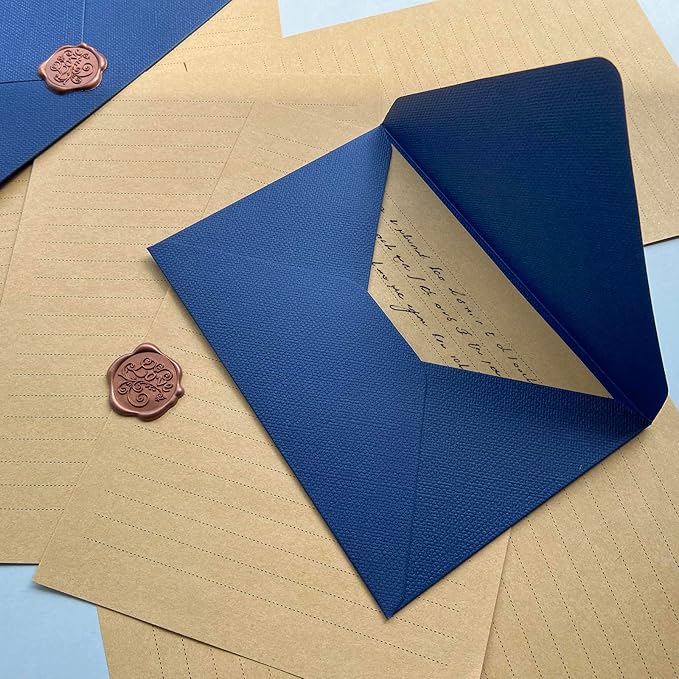 Tuhangcc Stationery Writing Paper and Envelopes Set with Jute Rope 4 X 6 for Writing Letter, (20 Best Paper with 10 Heavyweight envelopes),by Better Gift Office Products (Blue)