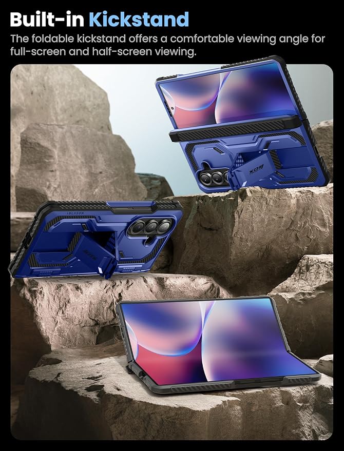 i-Blason Armorbox for Samsung Galaxy Z Fold 7 Case with Stand [Tempered Glass Screen Protector] [Hinge Protection] Full-Body Heavy Duty Rugged Shockproof Protective Case for Z Fold 7 (Blue)