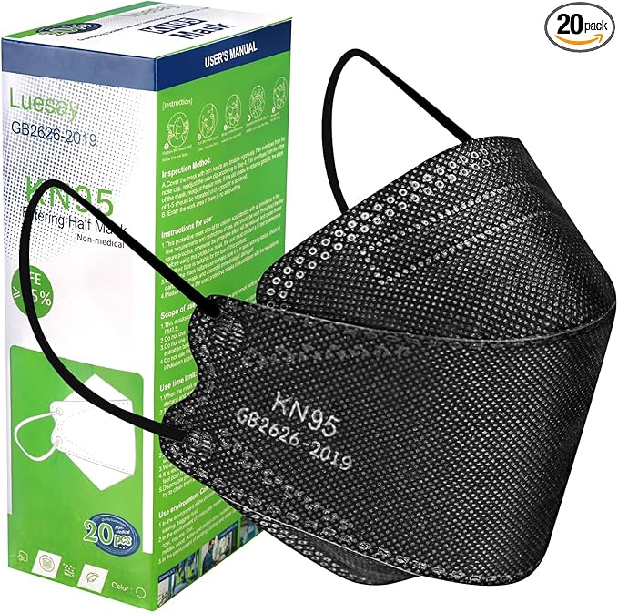 kn95 Face Masks 20 Pack, Breathable Comfortable and Disposable KN95 Mask, Black
