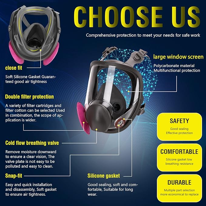 Gas Masks Survival Nuclear and Chemical, Full Face Gas Mask with Activated Carbon Filter