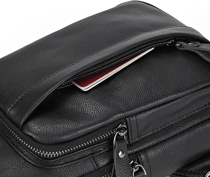 Genuine Leather Sling Bag Multi-pocket Chest Bag for Men Hiking Travel Daypack