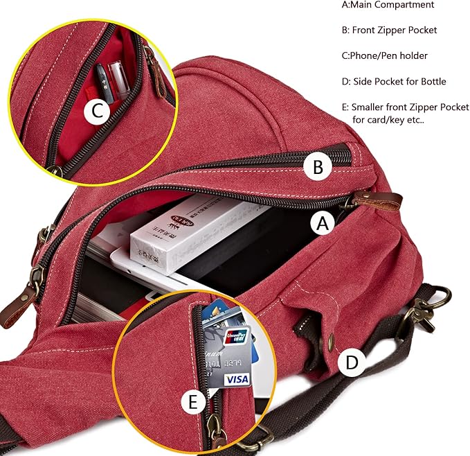 Canvas Sling Bag Convertible Crossbody Chest Bag Shoulder Backpack Daypack for Men Women Outdoor Cycling Travel