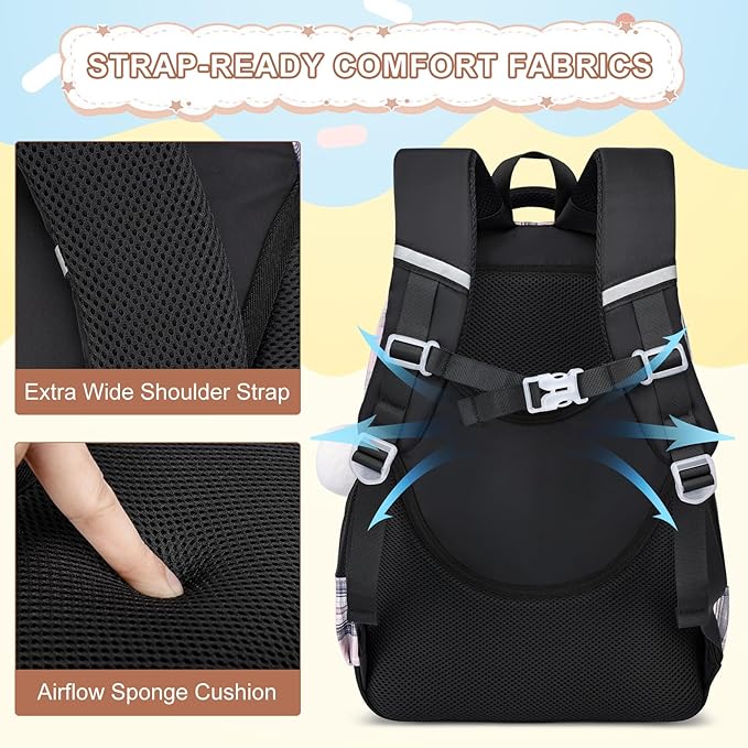 MOMUVO Girls Backpack with Lunch Box, Backpack and Lunch Box Set, School Bags for Girls Kindergarten Elementary Preschool Middle