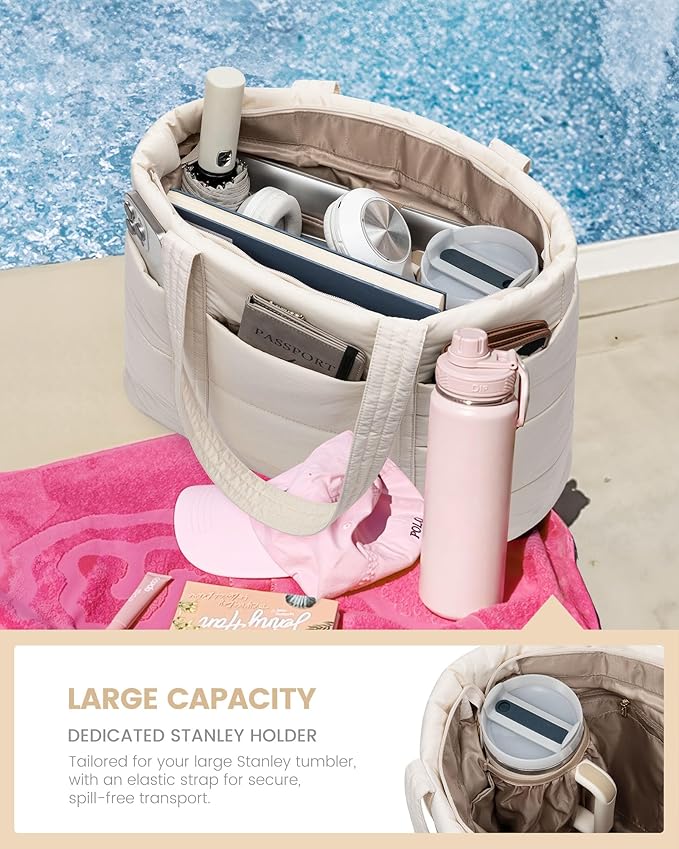 LOVEVOOK Tote Bag for Women, Large Puffer Work Tote Bag for 15.6 Inch Laptop, Lightweight Travel Tote with Zipper Gifts for Women