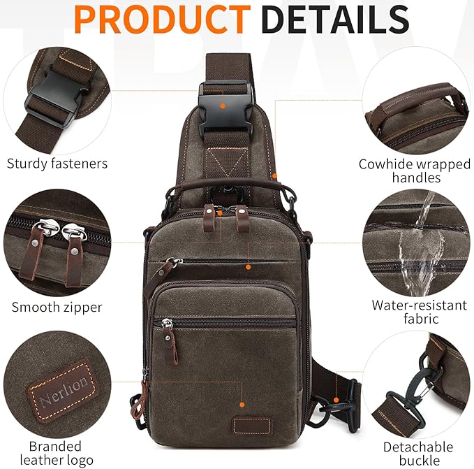 Nerlion Sling Bag for Men Waxed Canvas Crossbody Bag Chest Bag Water Resistant Shoulder Bag Casual Daypack
