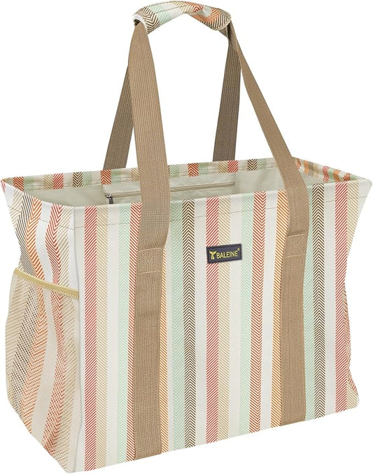 BALEINE Extra Large Utility Tote Bag with Wire Frame for Storage (Color Strip, 16.5''x14''x10'')
