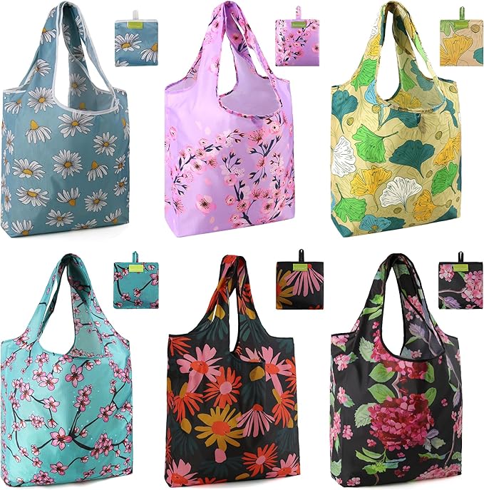 BeeGreen Reusable Grocery Bags Foldable Reusable Gift Bags Shopping Bag With Handles Polyester Grocery Tote Bulk Travel Tote Bag For Women Cloth Shopping Basket Washable Holiday Travel