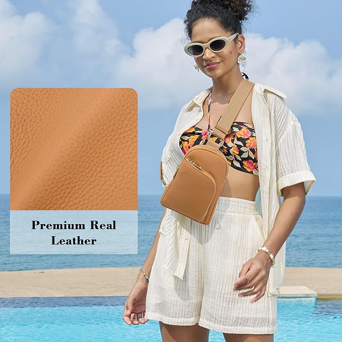 INICAT RFID Blocking Sling Bag Leather Crossbody Bags for Women Fanny Pack Cross Body for Woman Chest Bag for Travel 1.9L