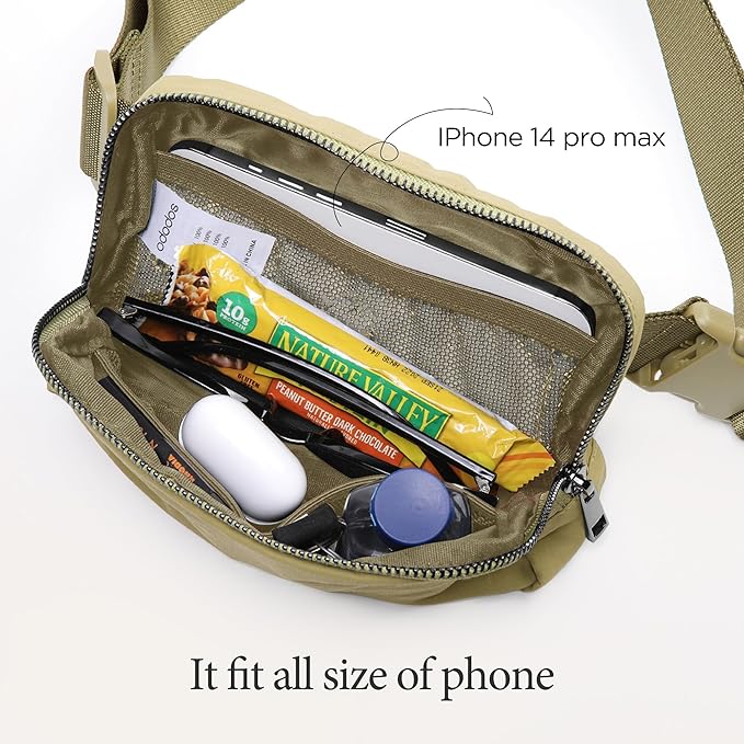 ODODOS Unisex Mini Belt Bag with Adjustable Strap Small Fanny Pack for Workout Running Traveling Hiking, Khaki Green