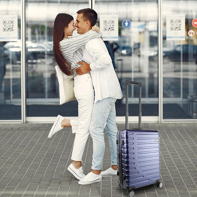 EMPSIGN Carry On Luggage with Spinner Wheels, Hard Shell Carry-On Expandable Suitcase 21x14x9 Airline Approved & Built-in TSA Lock, Durable Travel Rolling Suitcase, Carry-On 20-Inch, Navy