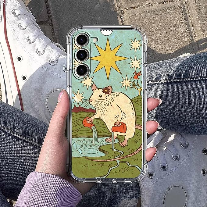 Case for Samsung Galaxy S23+ with Tarot Card Design,Aesthetic Cute Rat Pattern,Trendy Soft TPU Bumper Phone Cover,6.6"(Rat,S23P)