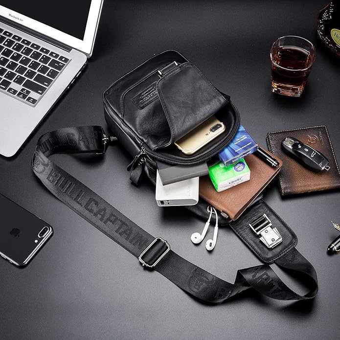 LUKZIJAES Genuine Leather Sling Bag for Men