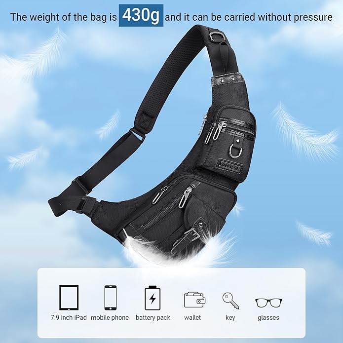 WITZMAN Sling Bag for Men Crossbody Bags Travel Slim Chest Bag One Strap Lightweight Casual Daypack