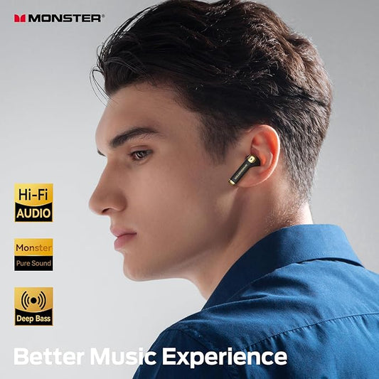Monster N-Lite 211 Wireless Earbuds， Bluetooth 6.0 Stereo Headphones with Noise-Cancelling Mic and LED Display, Built-in Mic for Clear Calls, Waterproof Design for Sports