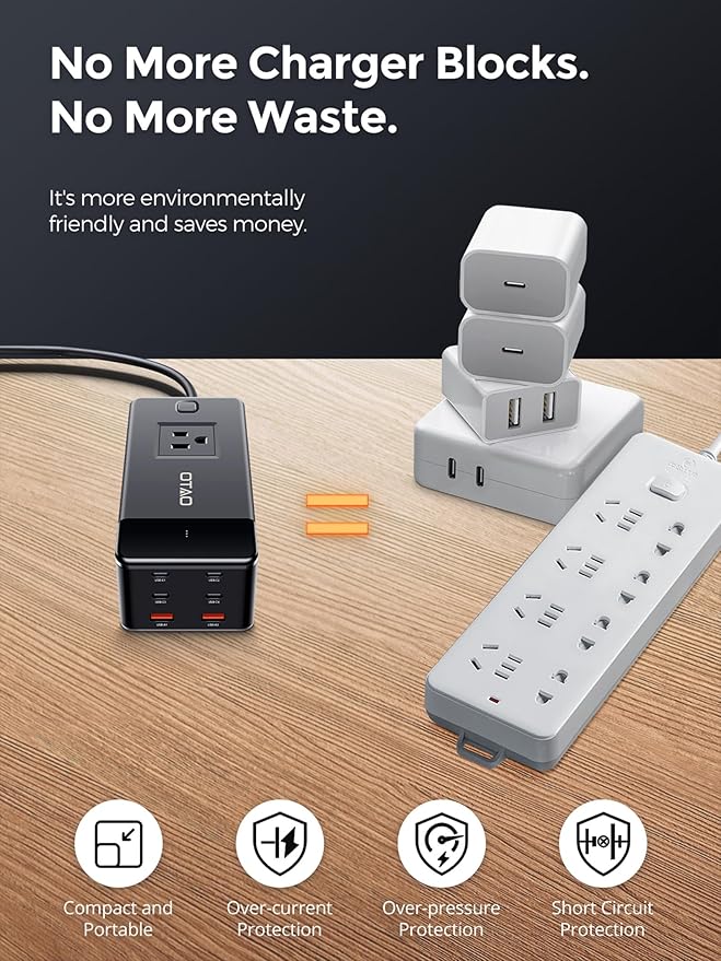 200W Power Station, 7-in-1 GaN Fasting Charging Station USB C Charger Power Strip with AC Adapter for MacBook Laptops iPhone iPad, 4 USB-C+2 USB-A Ports+1 AC Outlets Desktop Accessory for Home Office