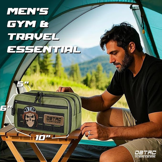 DBTAC Tactical Toiletry Bag w/Electronic Organizer Compartment | Dry/Wet Separate Hygiene Bag, Expanded Travel Dopp Kit Shaving Kit Travel shower Bag for Men (OD Green)