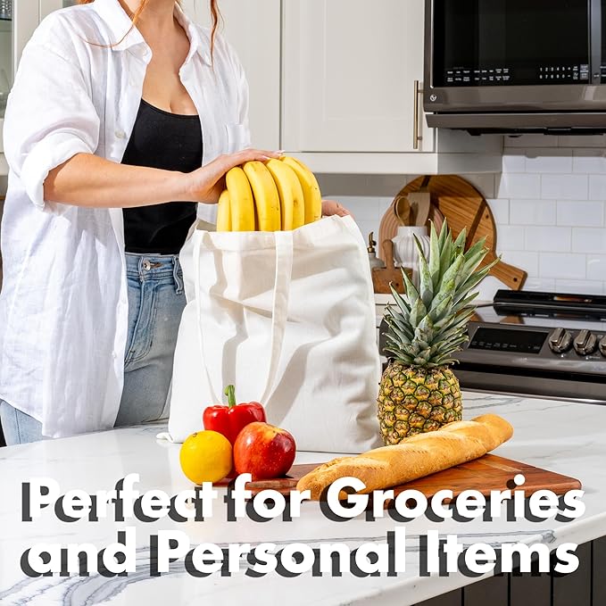 Carrywell |Not Made In China| 48 Pack Cotton Tote Bags, Lightweight Reusable Grocery Shopping Bag, Blank Bulk Cloth Totes with Handles, Great For Custom Screen Print and Gifts (15"x16")