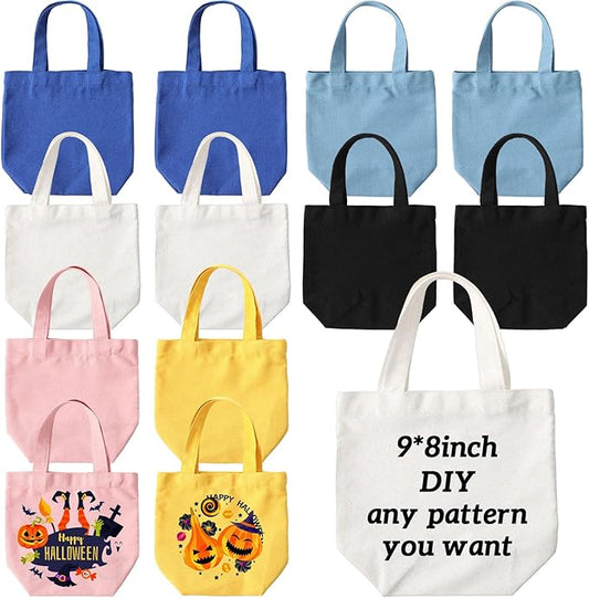 Amylove 12 Pcs Mini Tote Bag Sublimation Blank Canvas Tote Bags Reusable Grocery Luggage DIY Sack Goody for Party Even (9 x 8 Inch,Vibrant Color)