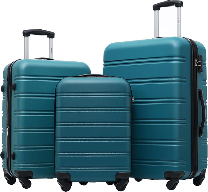 Merax Luggage Sets of 3 Piece Carry on Suitcase Airline Approved,Hard Case Expandable Spinner Wheels (Blue Green)