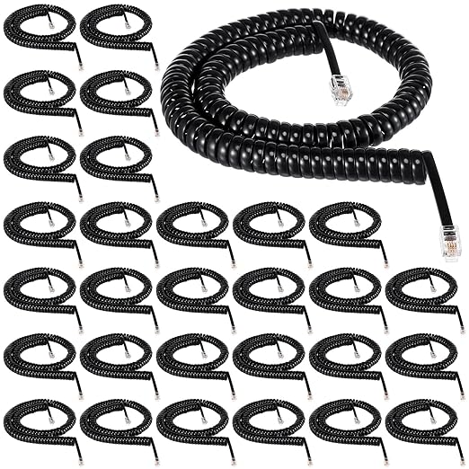 Kanayu 30 Pack Black Phone Handset Cord 12ft Telephone Cord for Landline Coiled Phone Wire Bulk for Use with All Landline Telephone Line Replacement Cable Accessory