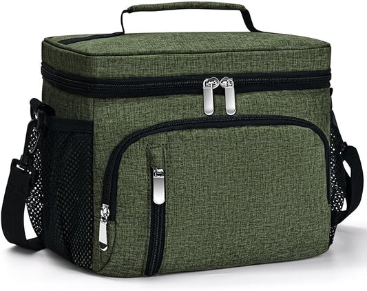 Insulated Lunch Bag for Men & Women - Leakproof Lunch Box Soft Cooler Tote, Adjustable Strap, Reusable Lunch Box for Work Office Picnic Beach Travel-Green