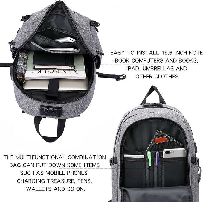 Laptop Backpack,Business Travel Anti Theft Backpack for Men Women with USB Charging Port,Slim Durable Water Resistant Computer Backpack Fits 15.6 Inch Laptop Notebook,Grey